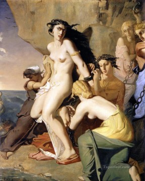 Théodore Chasseriau Painting - Andrómeda encadenada a la roca por las Nereidas 1840 romántico Theodore Chasseriau